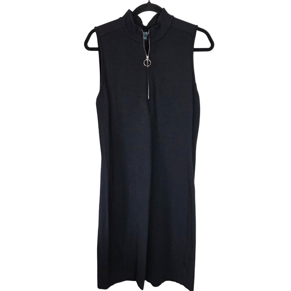 Lauren Ralph Lauren Knit Midi‎ Dress Sleeveless Mock Neck Zip L